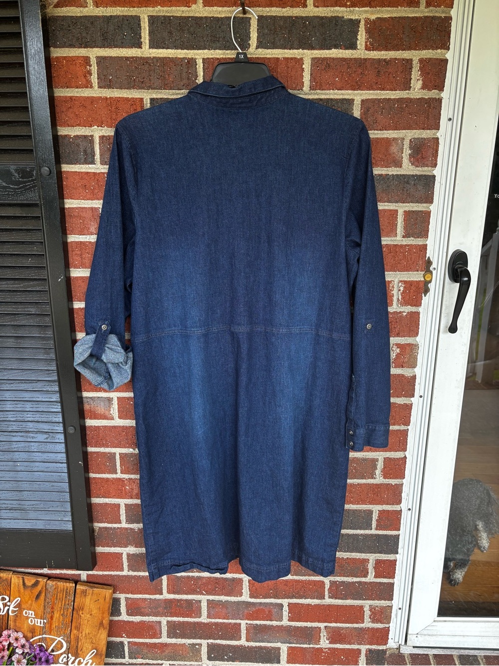 J. Jill Blue Denim Shirt Dress Long Sleeve Button Front Cotton Stretch Womens XL - Picture 3 of 5